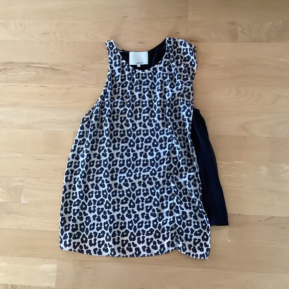 3.1 Phillip Lim Silk Leopard Print Solid Black Chiffon Combo Sleeveless Top Sz 4 - Picture 5 of 9
